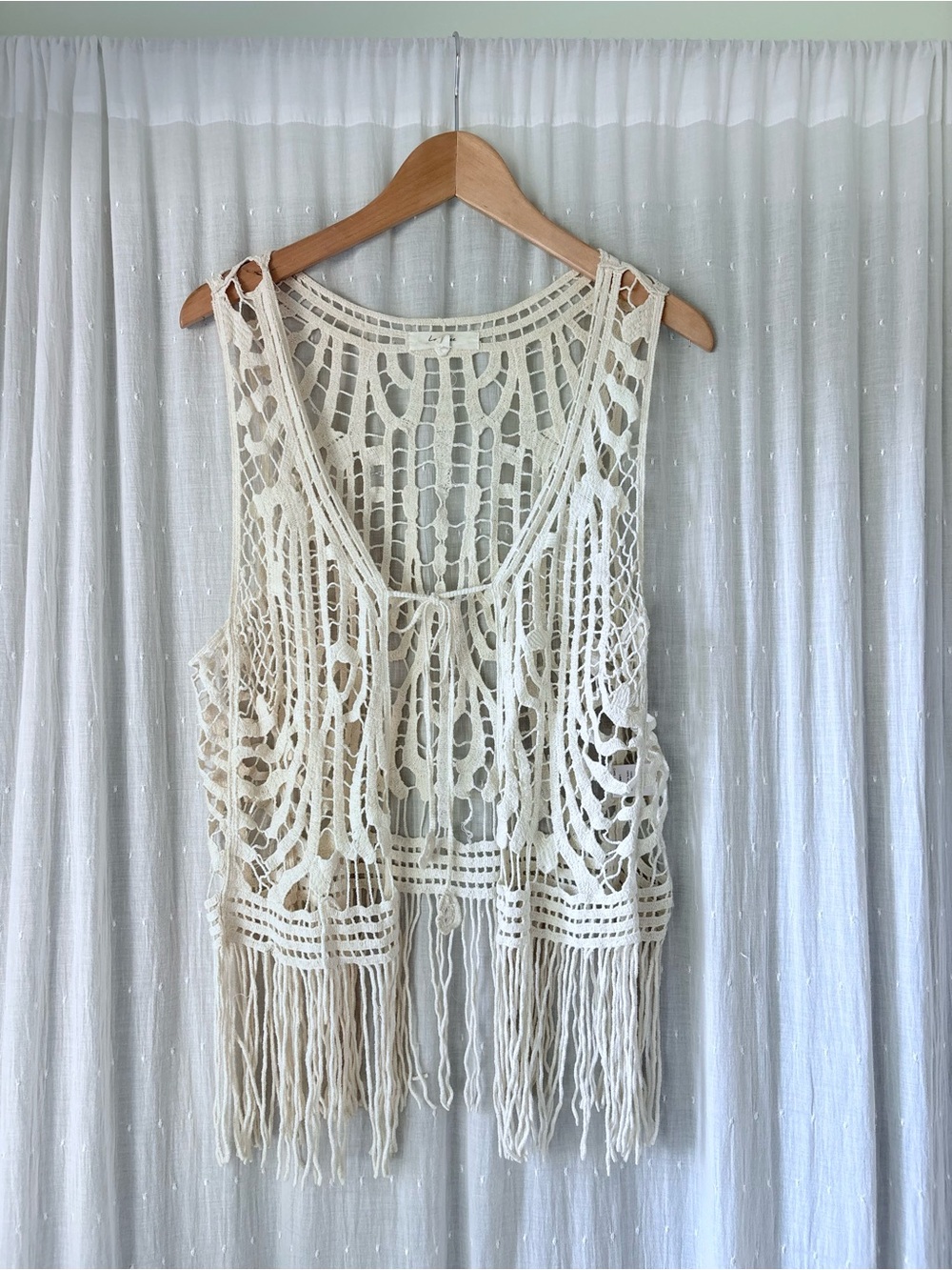 Love Tree Cream Crochet Open-Knit Vest